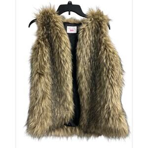 Faux Fur Dark Blond Open Front Shaggy Winter Vest Jacket Junior Size XL